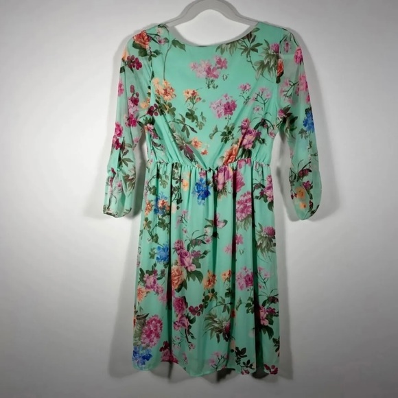 Pink Blush Maternity Dress SzS Mint Green Floral Print Sheer Lined Spring Summer - Picture 6 of 12